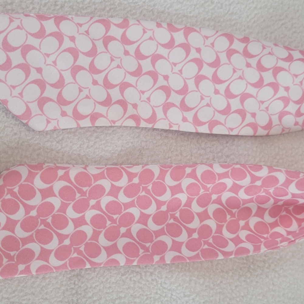 Coach Pink & White Signature Silk Neck Scarf Handbag Scarf Hair Scarf - Picture 5 of 8